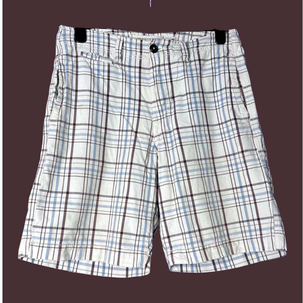 Vintage American Eagle Mens Plaid Shorts Sz 32 Y2K Casual Relaxed Cotton Camp